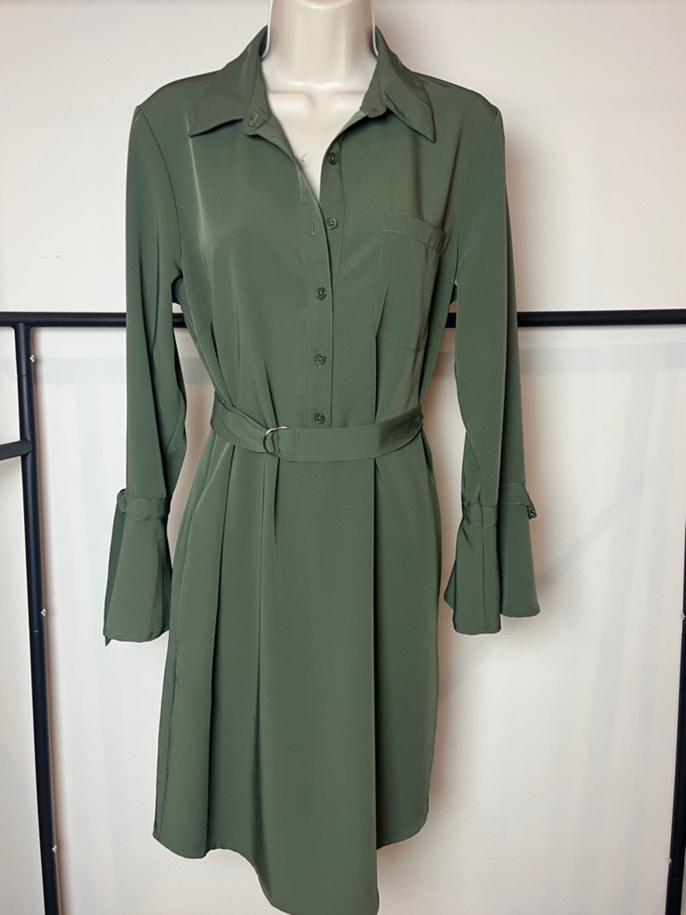 Neiman Marcus Olive Shirt Dress Old Money Preppy Office Classic Capsule